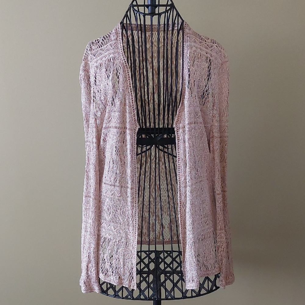 VINTAGE, size M, Elegant GOLD Lace Open-Front Sweater